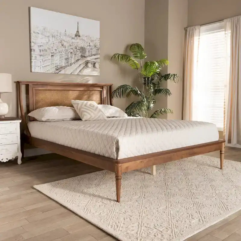 Modern Transitional Synthetic Rattan Platform Bed - Walnut Brown
