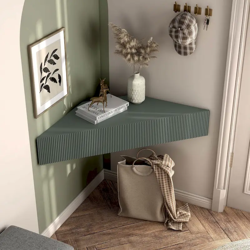 47 Corner Floating TV Stand, 3 Shelves, Transitional Style, Space-Saving Wall Mount