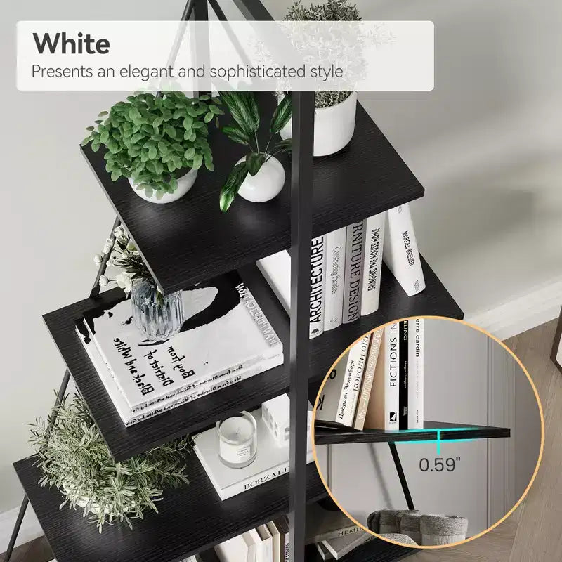 Book Shelf, 4-Tier Ladder Shelf, Sailboat Design Bookcase, A-Shaped Wooden Storage Bookshelves