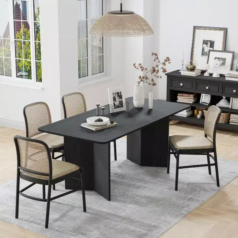 67 Farmhouse Large Rectangle Yellow Dining Table for 4-6 People with V-Shaped Legs for Dining Room and Living Room