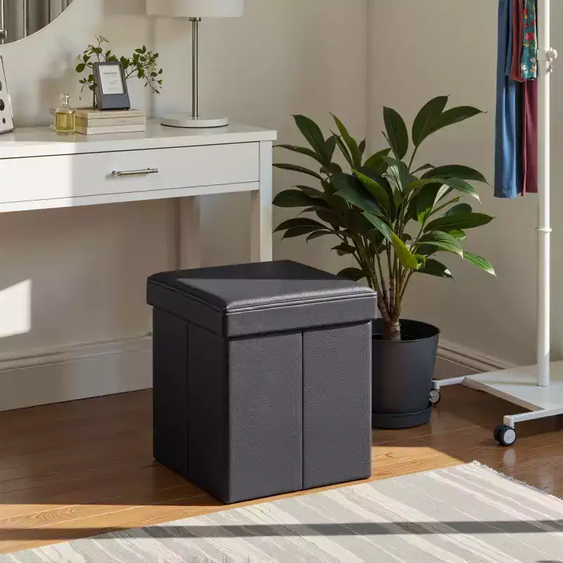 Faux Leather Storage Ottoman Cube 15''x15''x15''