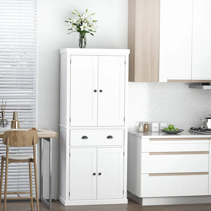 72 Freestanding Kitchen Pantry Cabinet, Tall Storage Cabinet with 2 Door Cupboards, Drawer and Adjustable Shelves