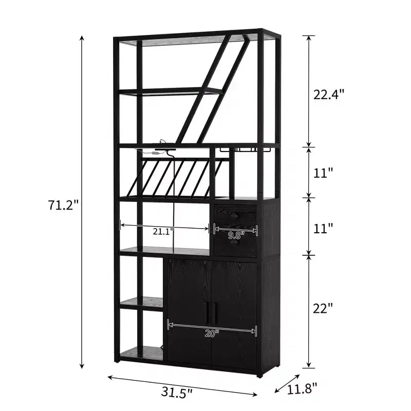 TROPOW Wine Bar Cabinet- Tall Coffee Bar Station with Power Outlets, Wine Rack for Living Room