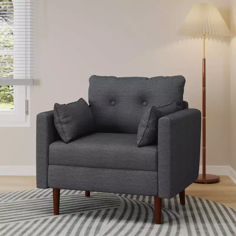 Tufted Club Chair with Accent Pillows Charcoal/Walnut