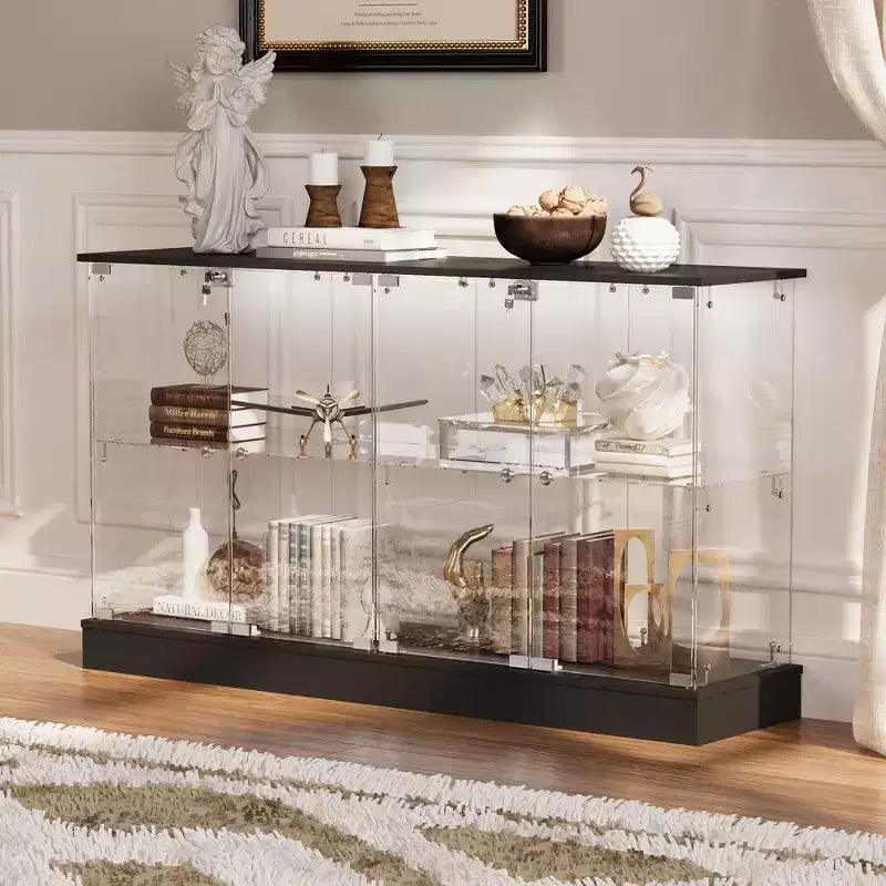 Famapy Glass Glass Display Cabinet with LED Lights and Lockable Doors - Curio China Bookcase with Light