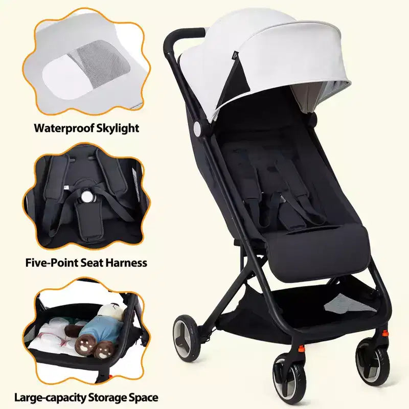 Compact Triple-Fold Baby Stroller with Canopy