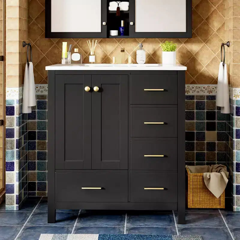 30 Bathroom Vanity with Sink, Bathroom Storage Cabinet with Drawers, Single Sink Bathroom Vanity with Soft Closing Doors