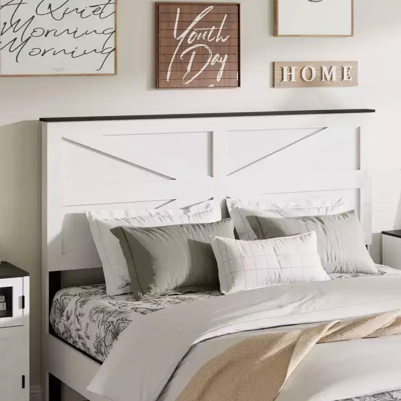 Okak Natural Style All Size Bedroom Platform Bed with Farmhouse Wood Headboard,Modern Bed Frame No Box Spring Needed