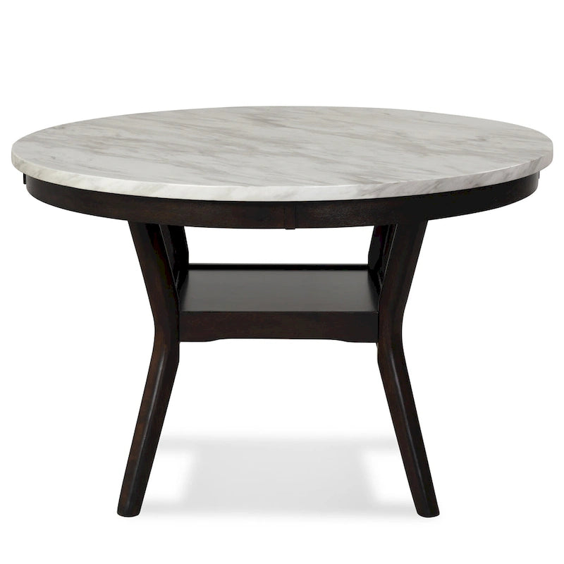 Round Dining Table with Faux Marble Top and Lower Shelf