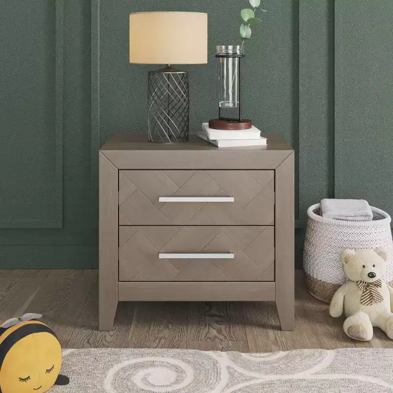 Child Craft Kieran 2 Drawer Nightstand for Nursery or Bedroom, Large Storage Drawers, Made of Sturdy Pinewood, Non-Toxic, Baby Safe Finish