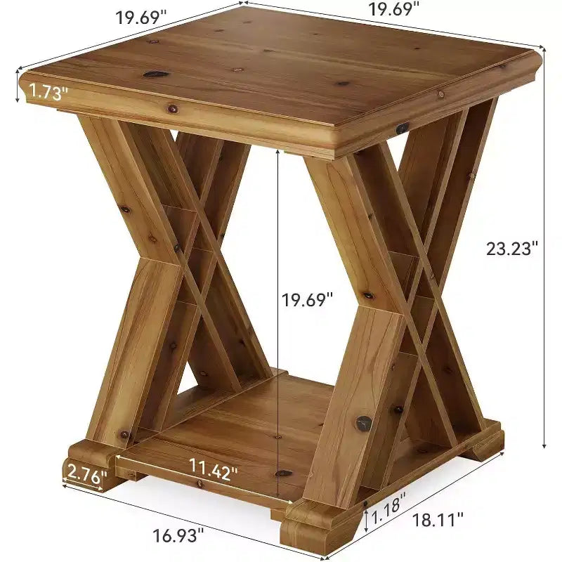 Lantine Solid Wood Side Table, Small Square End Table, Farmhouse 2-Tier Nightstand for Living Room, Bedside, Couch Side, Bedroom, Small Spaces, Brown