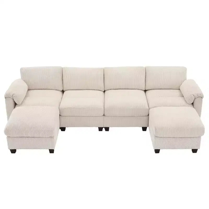 Hyleory 115 Corduroy Modular Sectional Sofa with two ottomans, U Shaped Couch,4 Seater Corner Sofa for Living Room, Office, Spacious Space