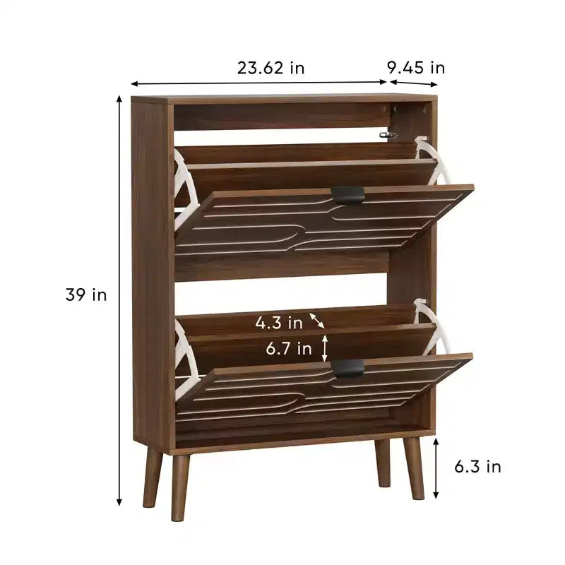 Modern Freestanding Shoe Cabinet with 2 Flip Drawers - Mid-Century Storage Rack for Entryway