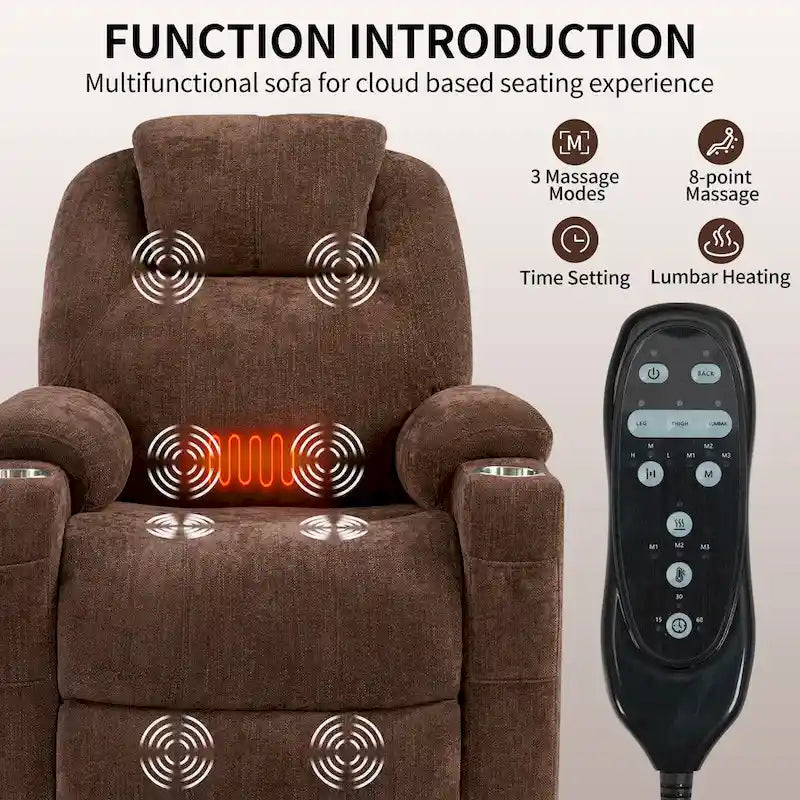 Power Lift Recliner | 8-Point Massage | Lumbar Heat | Dual USB | Steel Cup Holders | Blue