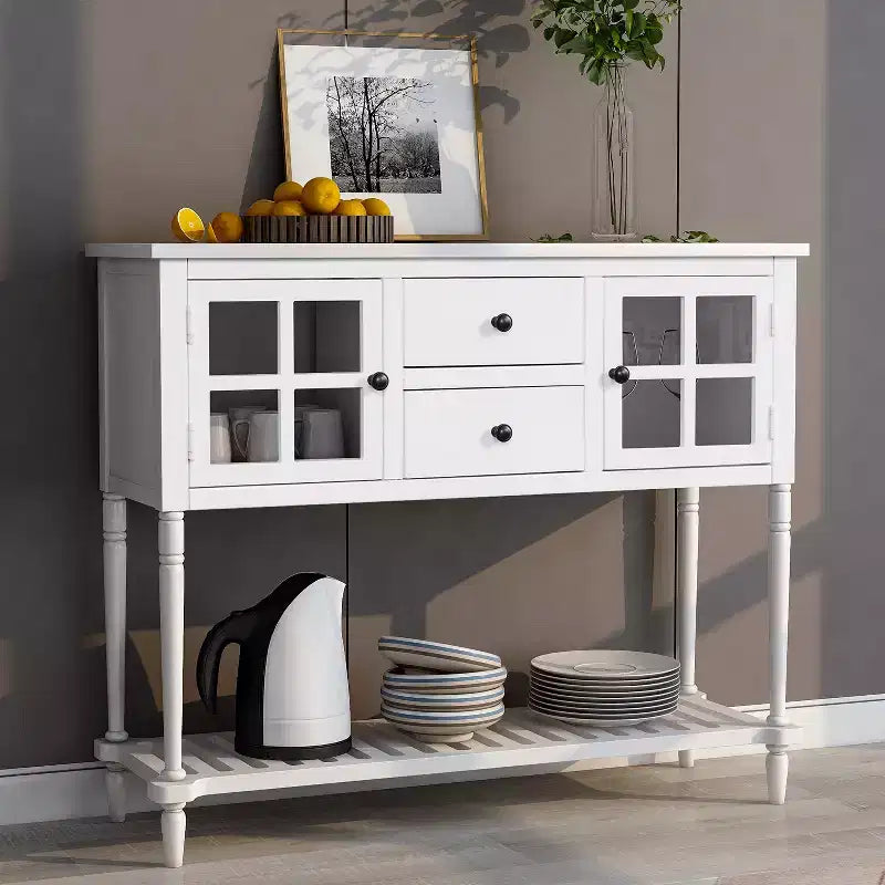 MAYEERTY Sideboard Storage Cabinet with Bottom Shelf Farmhouse for Living Room White