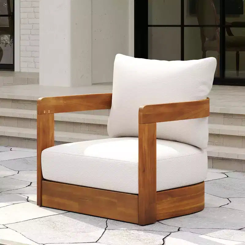 MAYEERTY Premium Acacia Wood Outdoor Club Chair, Curved Tub Design Water-Resistant Cushion All-Weather Chair