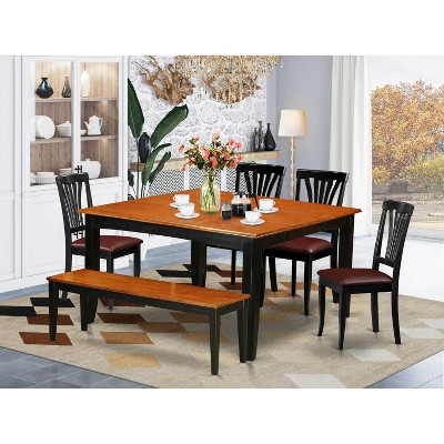 HomeStock 6-Piece Square Black & Cherry Finish Solid Wood Top dining Table with 1-Bench and 4-Chairs