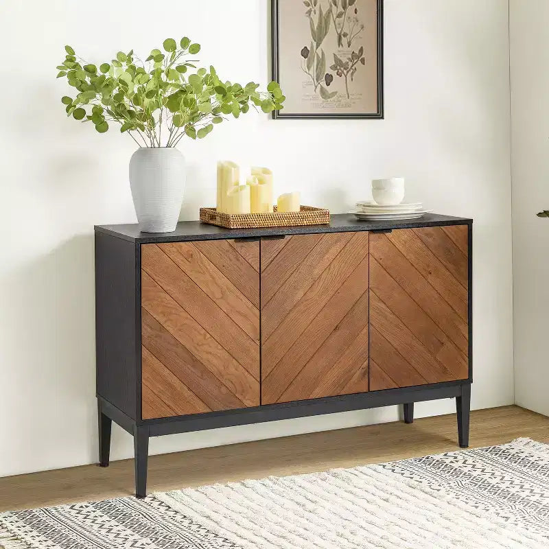 Eugen 47  WideModern Storage Sideboard with Adjustable Black Metal Legs | KARAT HOME-BLACK