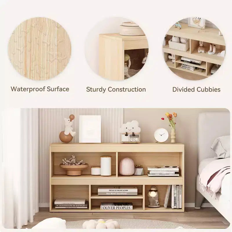 6-Cube Wooden Kids Bookshelf with Metal Accents for Playroom Nursery Classroom