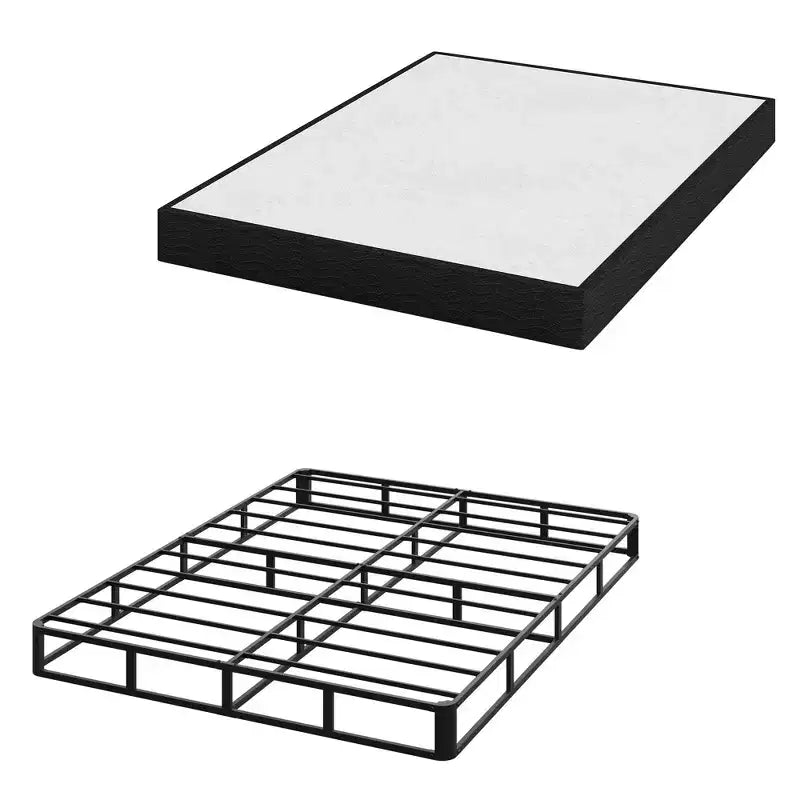 Dyonery 5/9 Inch Queen Metal Box Spring with Round Corners-High Profile Heavy Duty Mattress Foundation with Steel Slats,Noise-Free,Easy Assemble,Black