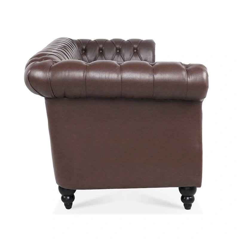 84 Mid-Century Modern 3-Seater Chesterfield Sofa, PU Leather, Birch Legs, 660 lbs
