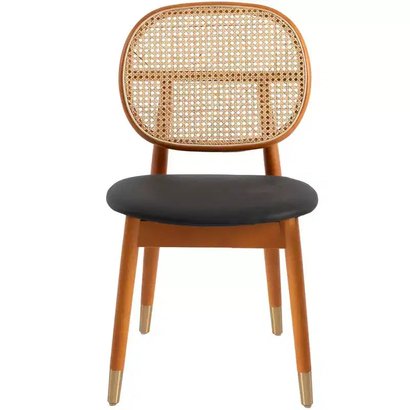 LeisureMod Holbeck Wicker Dining Chair with Upholstered Leather Seat and Beech Wood Legs, Set of 4