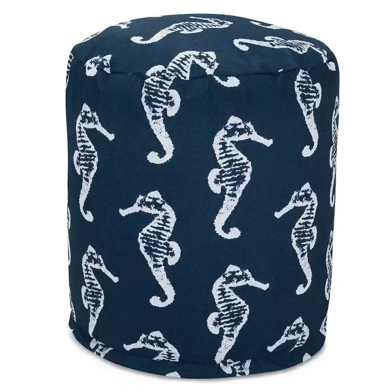 Round Ottoman Pouf 鈥?Sea Horse Pattern, 16x16x17, Removable Washable Cover