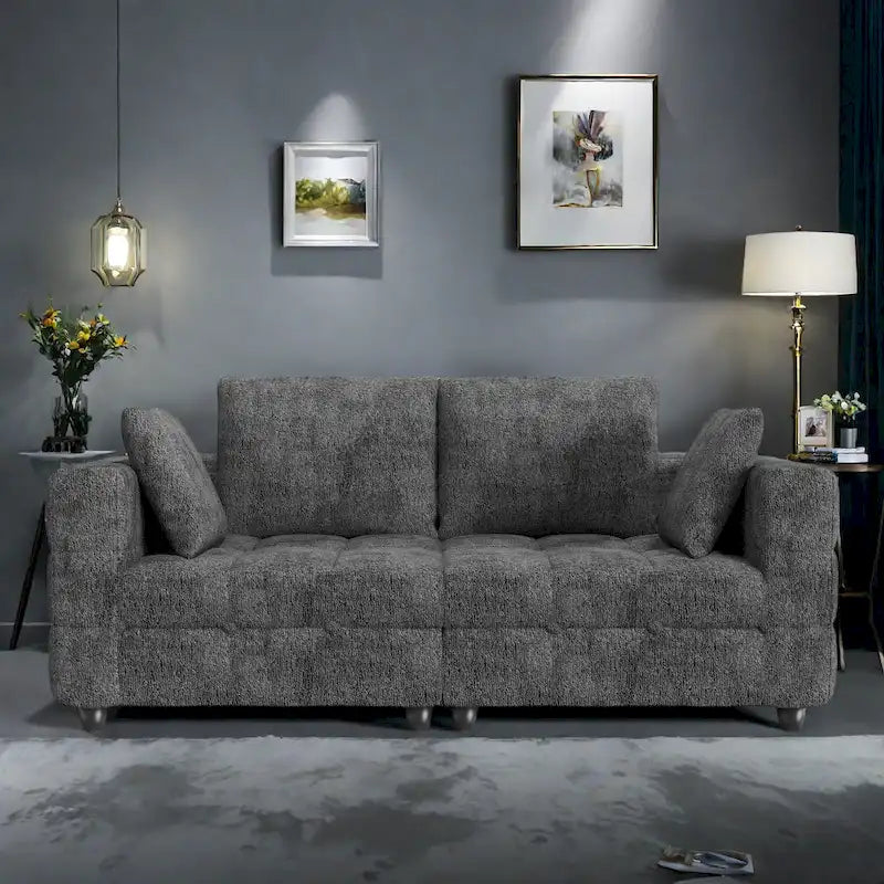 77-Inch Velvet Fabric Sofa with Tool-Free Assembly and Solid Wood Frame