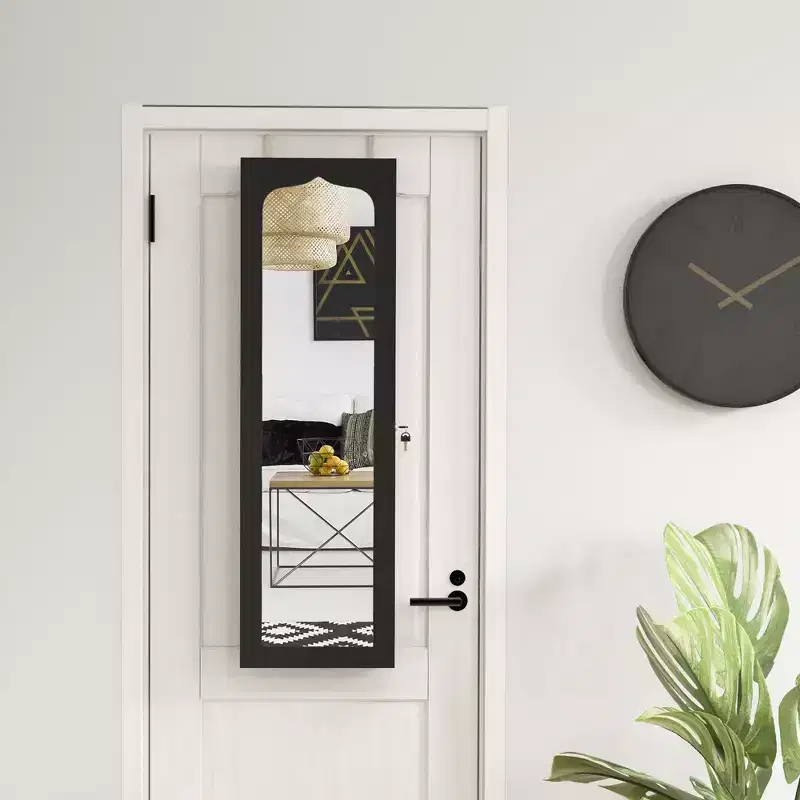 Costway Jewelry Armoire w/ Full-Length Mirror w/ Built-in LED Lights Hooks Shelves