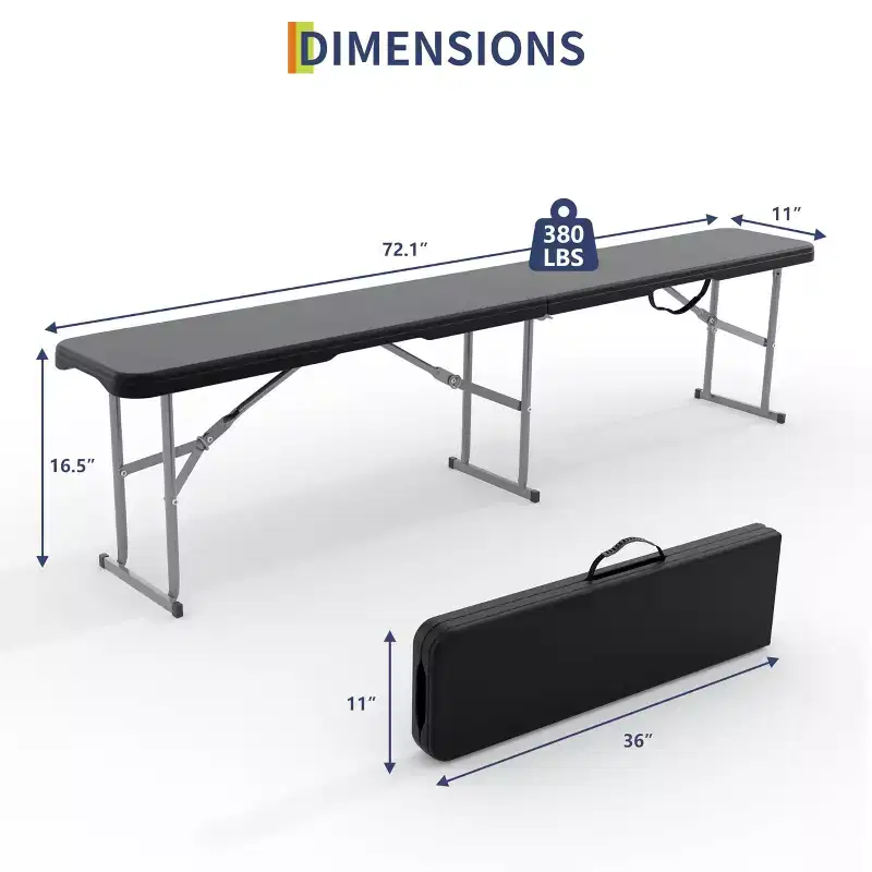 6 FT HDPE Folding Bench 2 Pack, Portable Camping Dining Seat, Metal Frame, Multipurpose for Indoor/Outdoor Party Patio