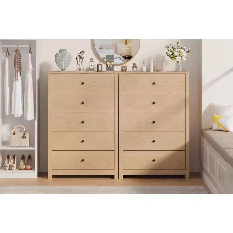 5-Drawer Wood Storage Dresser for Bedroom, Modern Simple Chest of Drawers with Deep Drawers for Living Room, Hallway, Entryway