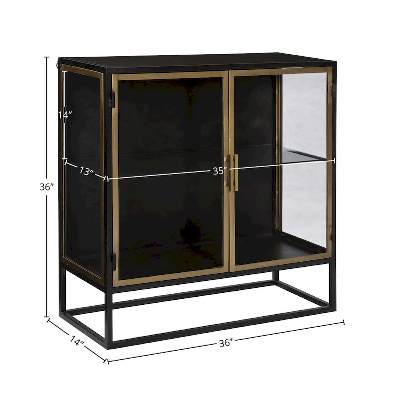 36-inch Gunmetal and Brass Finished Iron and Glass 2-Door Sideboard