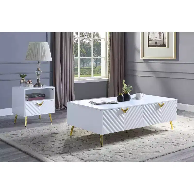 53" Gaines Coffee Table White High Gloss Finish - Acme Furniture: Chic Rectangular Design, No Assembly Required
