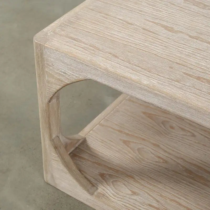 67 Handcrafted Reclaimed Wood Coffee Table, Weathered White Wash, Ming Style