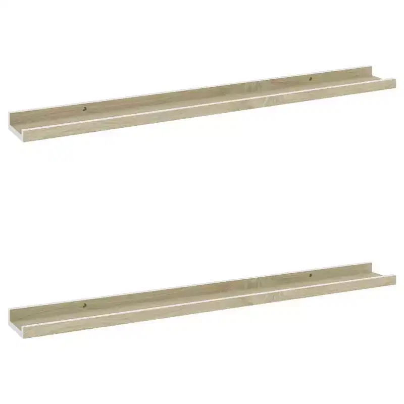 Wall Shelf Set of 2 White and Sonoma Oak MDF 31.5 x 3.5 x 1.2 in