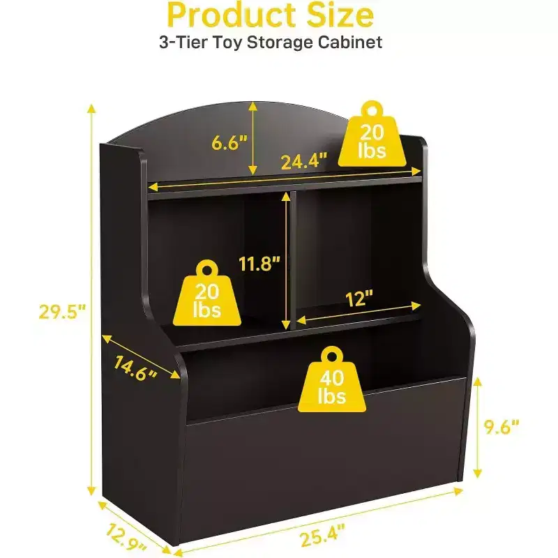 Acekool 3-Tier Kids Toy Storage Organizer, Bookshelf with 5 Compartments, Toy and Book Shelf for Bedroom, Playroom, or Classroom, Brown
