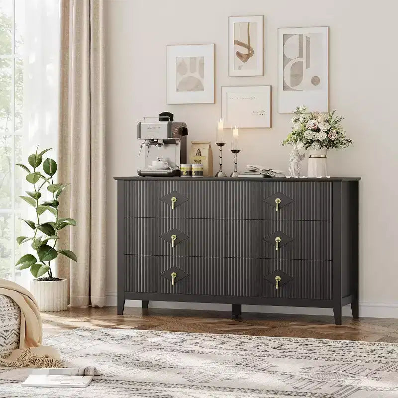 42.9 Tall Fluted Dresser - 5-Drawer Wood Storage Cabinet for Bedroom & Living Room