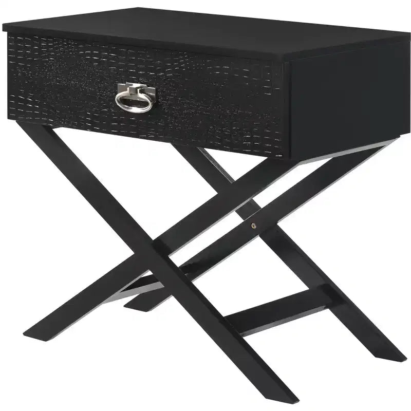 X Frame 1-Drawer Nightstand with Textured Drawer Front
