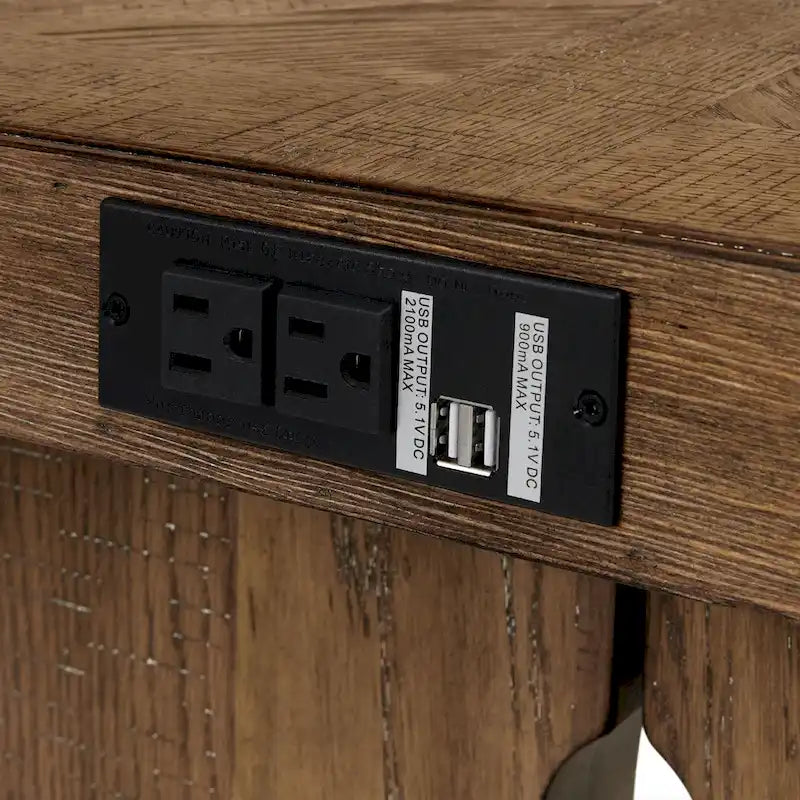 60 Wood Console Sofa Table with Metal Crossbar, Weathered Oak Brown