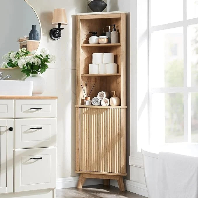 68-Inch Modern Tall Corner Cabinet with Faux Marble Top