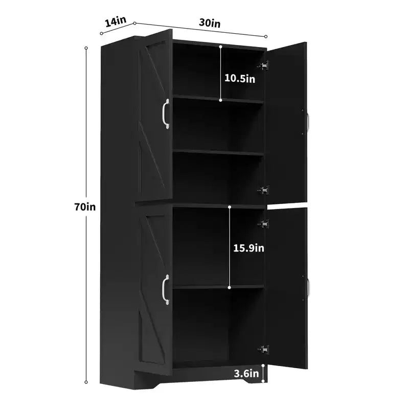 69 Kitchen Pantry Storage Cabinet, Farmhouse Kitchen Hutch Cabinet with 4 Doors & 2 Adjustable Shelves, Freestanding Cupboard with Microwave Stand