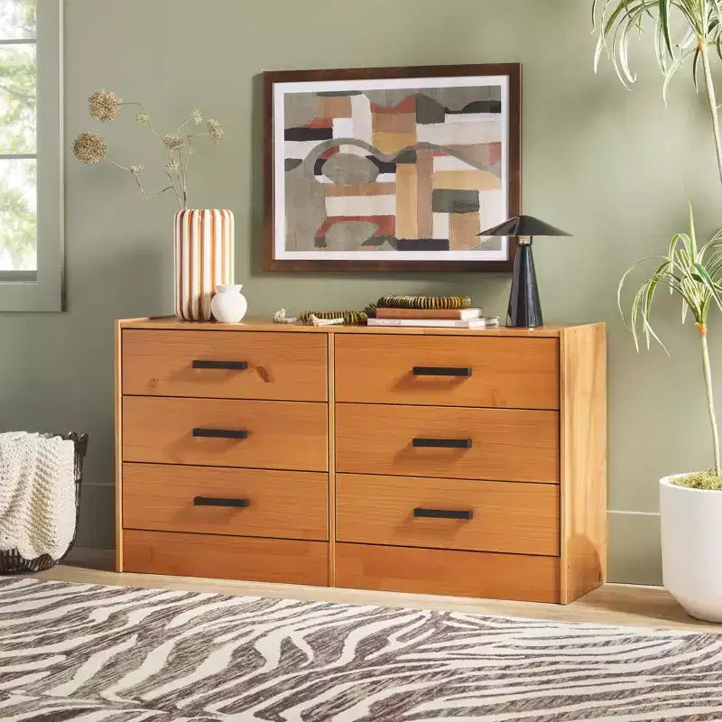 Modern Easy Assembly Solid Wood 6 Drawer Dresser for Bedroom Storage