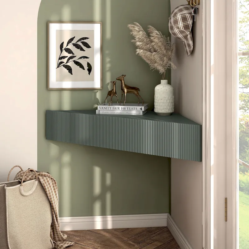 47 Corner Floating TV Stand, 3 Shelves, Transitional Style, Space-Saving Wall Mount