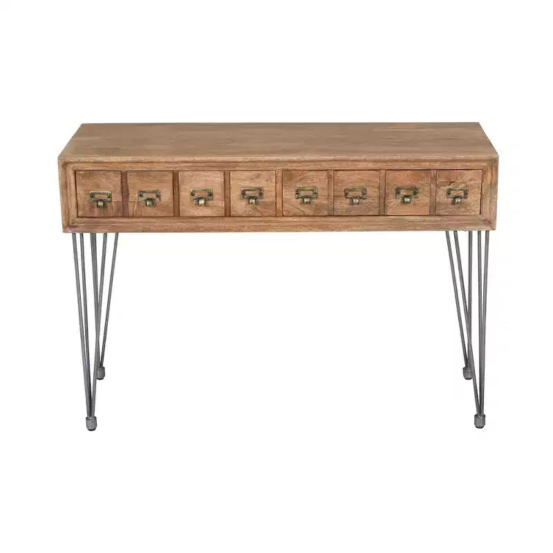 American Vintage Solid Mango Wood Sofa Table �C Apothecary Drawers, 46W