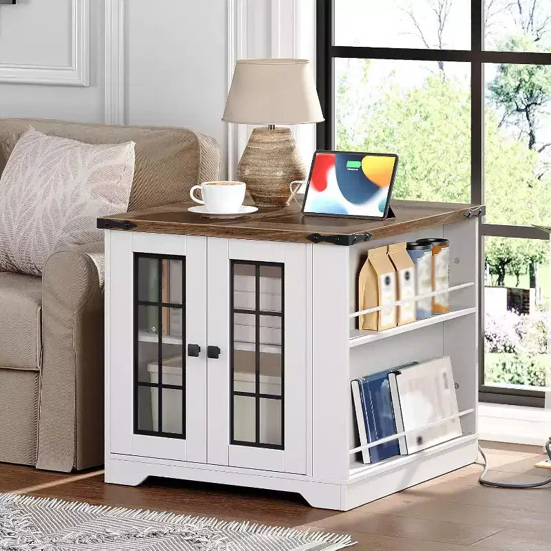 Farmhouse End Table with Charging Station, 23.6