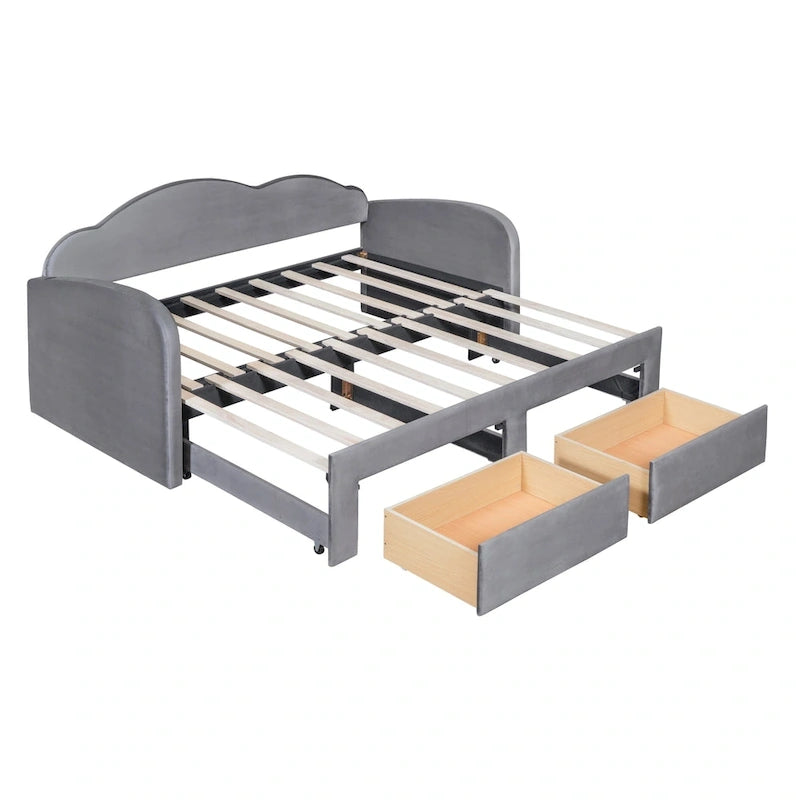 Twin Cloud Velvet Daybed with Trundle and Drawers