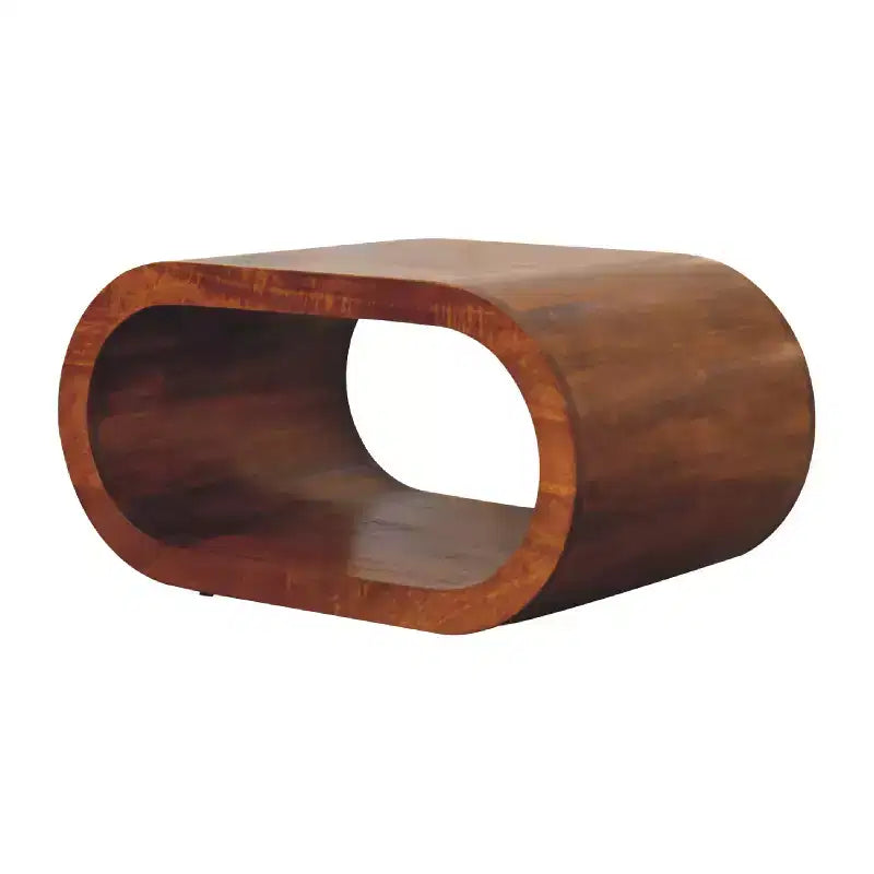 Wood Coffee Table - Chestnut Finish, Pedestal Base