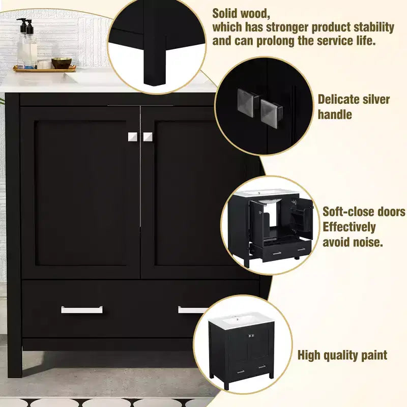 30 Bathroom Vanity with Single Sink, Combo Cabinet Undermount Sink, Bathroom Storage Cabinet with 2 Doors and a Drawer, Soft Closing