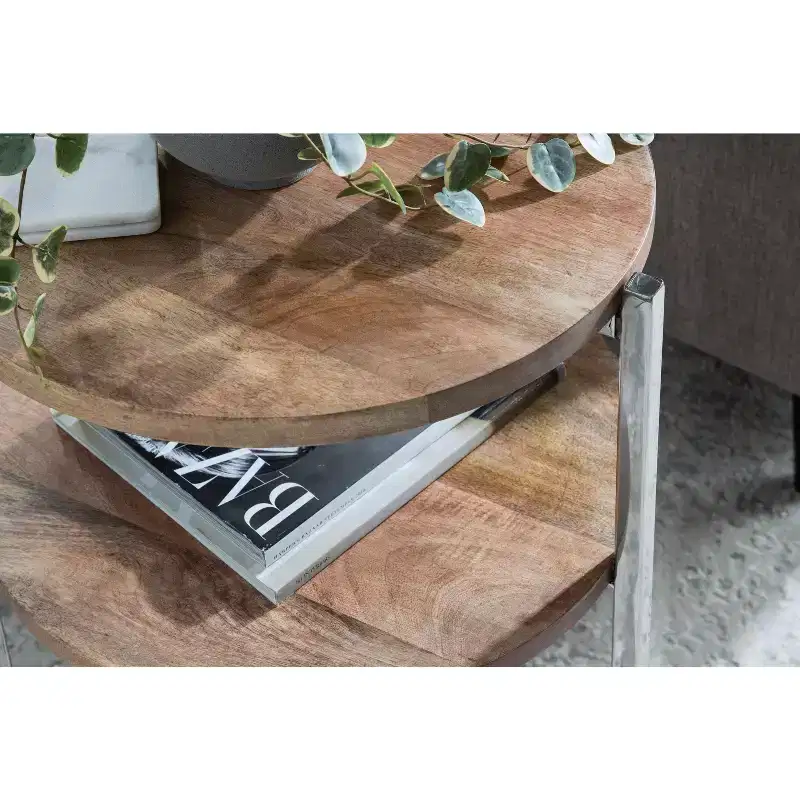 Kate and Laurel Lamaar Round Wood Side Table, 19x19x25, Natural and Silver
