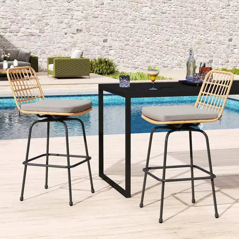 Costway Patio 360 Swivel Bar Stools Set of 2 with Backrests & Footrests Soft Seat Cushions